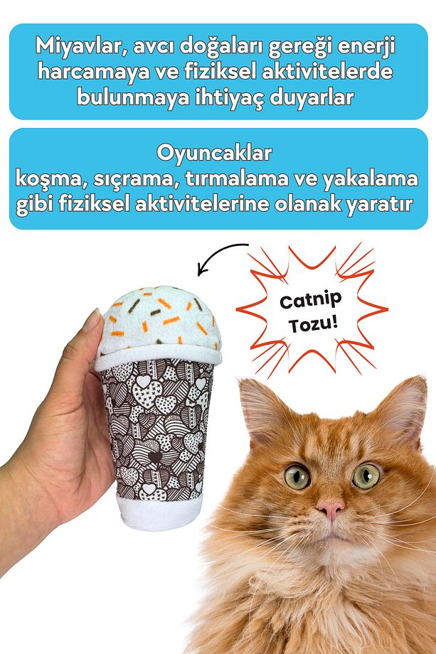 Özel Tasarım Kedi Oyuncağı Carameow Latte, Catnip Tozlu Peluş İçecek Kedi Oyuncağı - 3