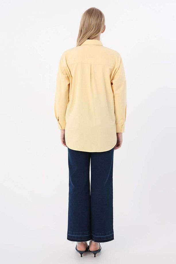 Açık Sarı-Oversize Basic Gömlek - 4
