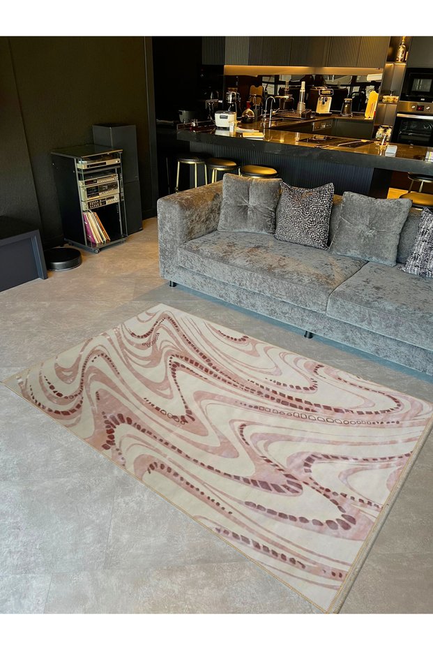 Crescent Collection Abstract Patterned Woven Base Modern Decorative Carpet Hilal47