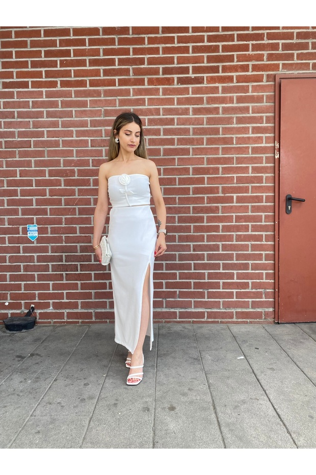 Fitilli midi etek Yırtmaçlı - 3