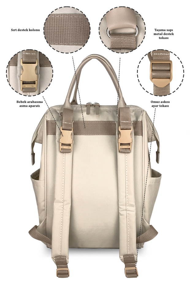 Paris X Pro  Kadın ve Anne Bebek Bakım Sırt Çantası Beige - 6
