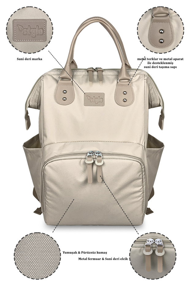Paris X Pro  Kadın ve Anne Bebek Bakım Sırt Çantası Beige - 1
