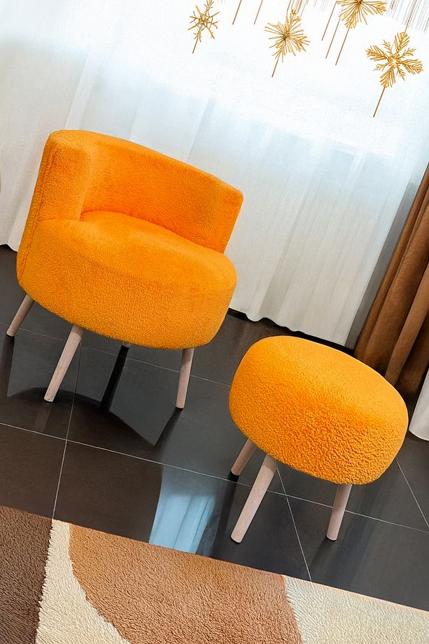Çay Seti Tekli Koltuk Berjer Ve Turuncu Puf Takımı (salon, Balkon, Ofis) 2 Li Takım - 2