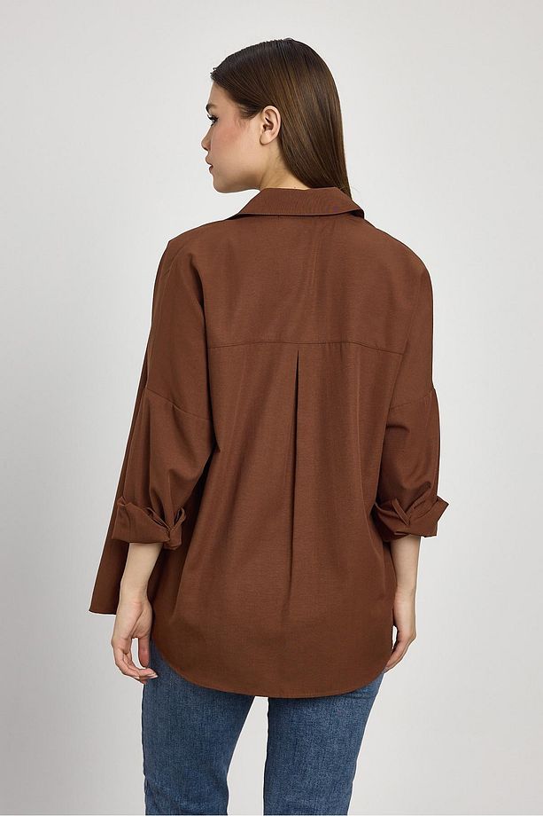 Acı Kahve Relaxed Fit Rahat Kesim Basic Gömlek - 6621a - 5