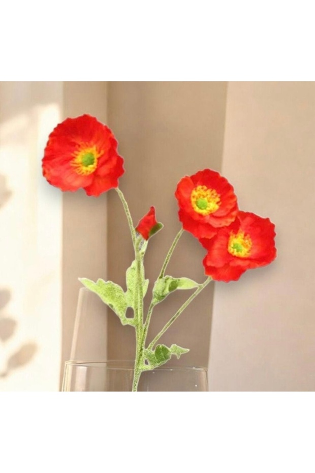 6’ Lı Gelincik Yapay Çiçek, Vazo Çiçeği Kırmızı Ve Somon, Dekoratif Yapay Çiçek ,bahar Çiçekleri, - 3