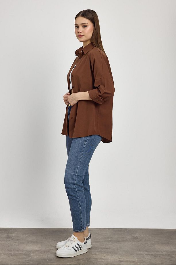 Acı Kahve Relaxed Fit Rahat Kesim Basic Gömlek - 6621a - 6