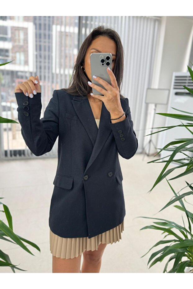 Foo New Jachetă Blazer de in bleumarin - 2