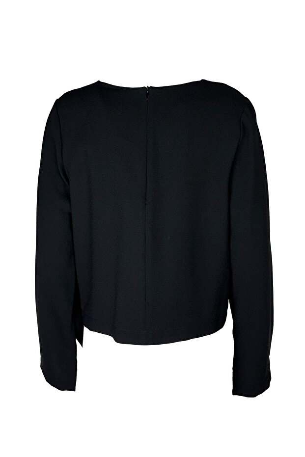 Cep Detaylı Siyah Bluz - 2