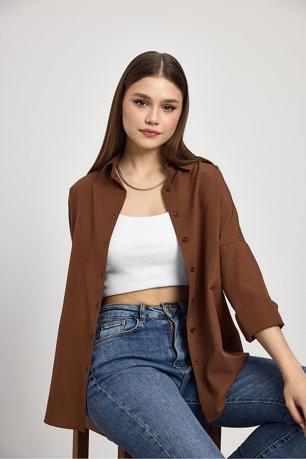 Acı Kahve Relaxed Fit Rahat Kesim Basic Gömlek - 6621a - 1