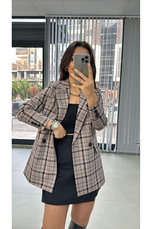 Foo Powder Black Checkered Blazer Jacket - 2