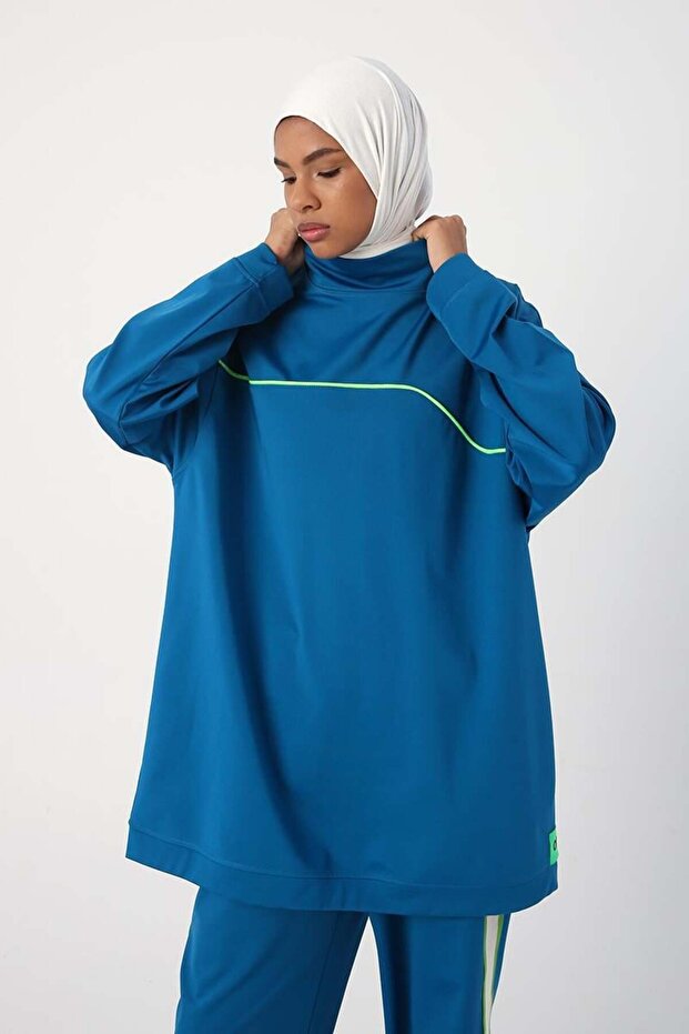 Petrol-Neon Detailed Oversize Sweat Tunic