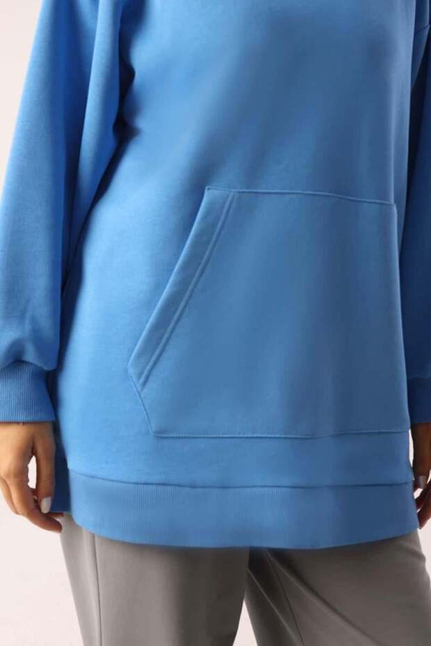 Mavi Kanguru Cepli Oversize Sweatshirt - 6