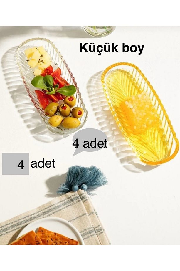 4'lü Küçük Cam Kayık Tabak cam kayık kahvaltı sunum * kayık tabak****14x5,5 **** 4 adet - 3
