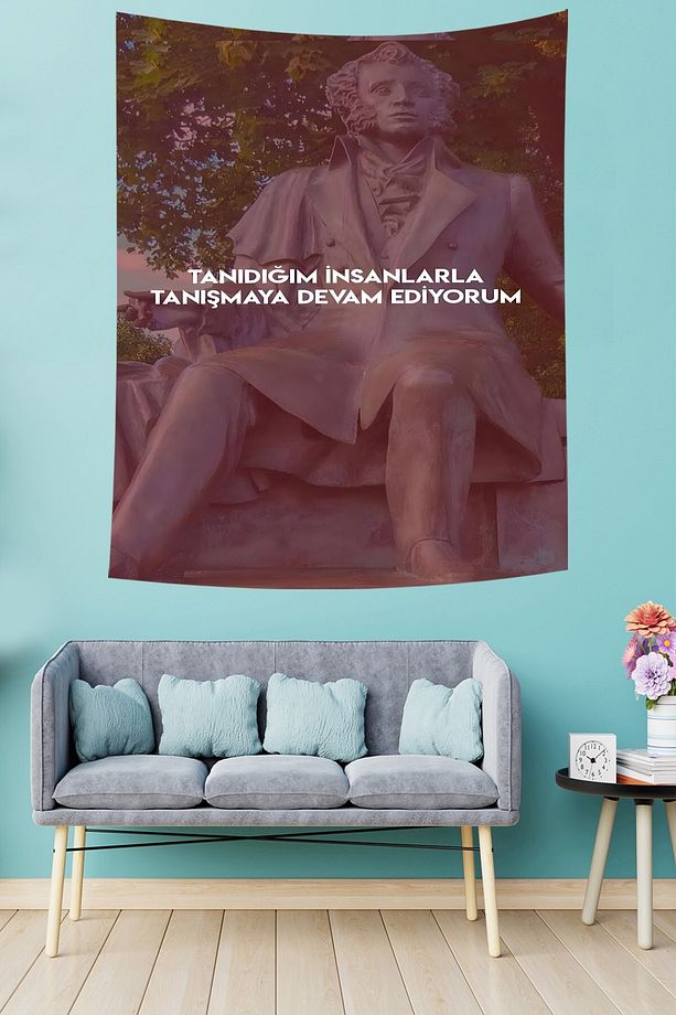 Tanıdığım İnsanlarla Tanışmaya Devam Ediyorum Yazılı Leke Tutmaz Kumaş Örtüsü Duvar Halısı Tapestry - 3