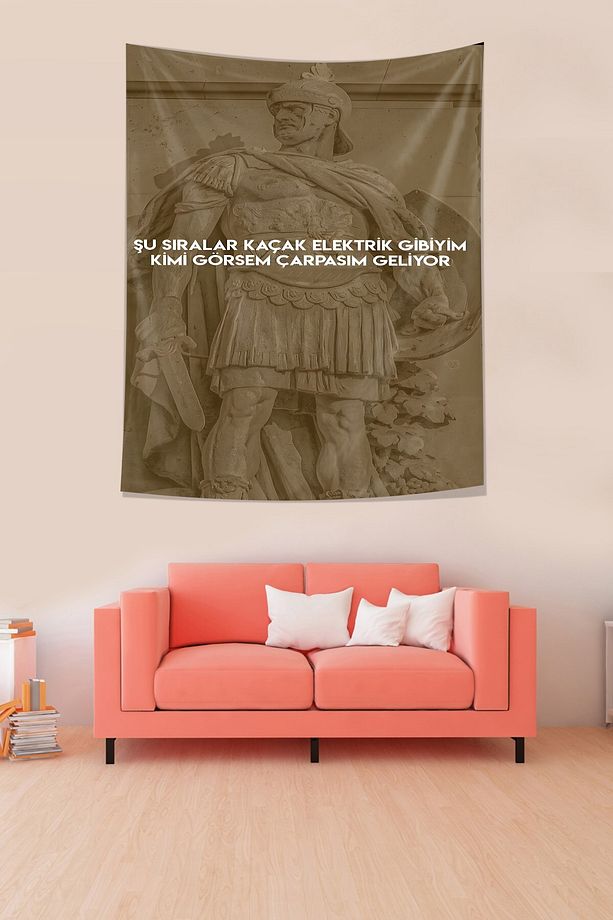 Mizahi Aforizma Trip Heykel Sanatsal Yazısı Leke Tutmaz Kumaş Duvar Örtüsü Duvar Halısı Tapestry - 3
