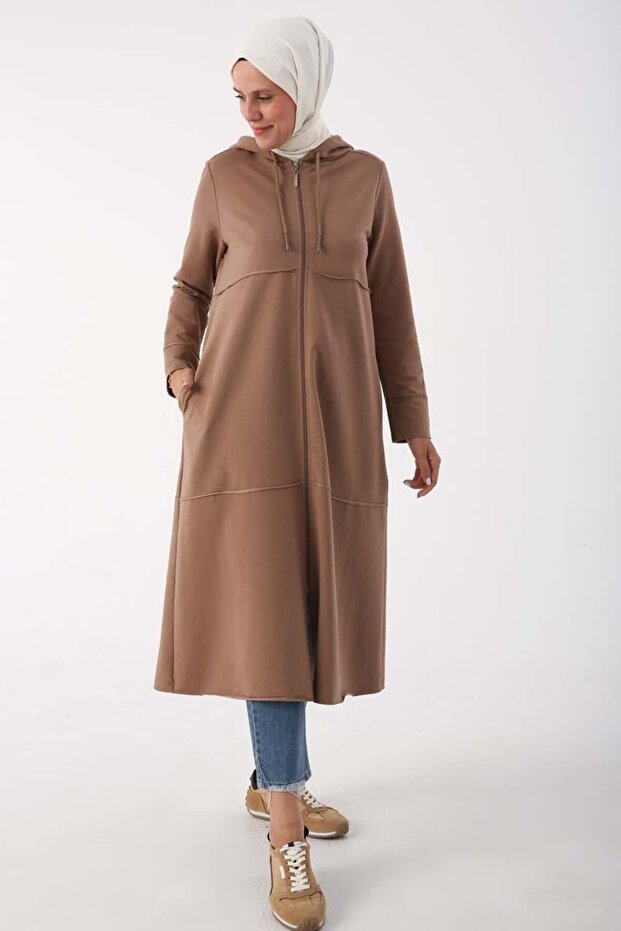 Mink-Pis Stitched Cardigan with Stretch Fabric Zippers