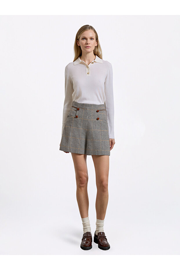 Kadın Klasik Şort-Ekru/kahve - 5