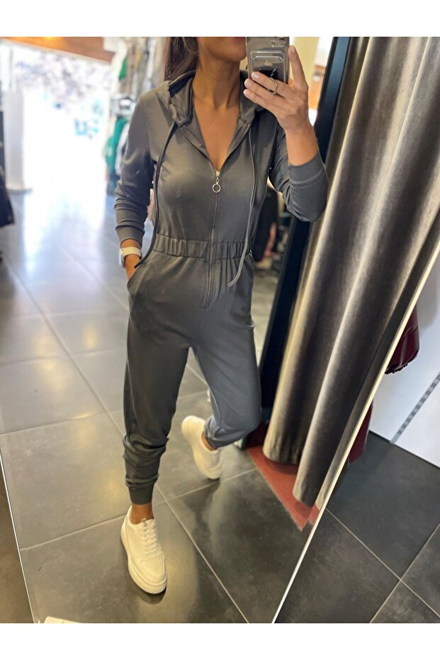 ANTRASİT KAPÜŞONLU FERMUARLI TULUM - 7