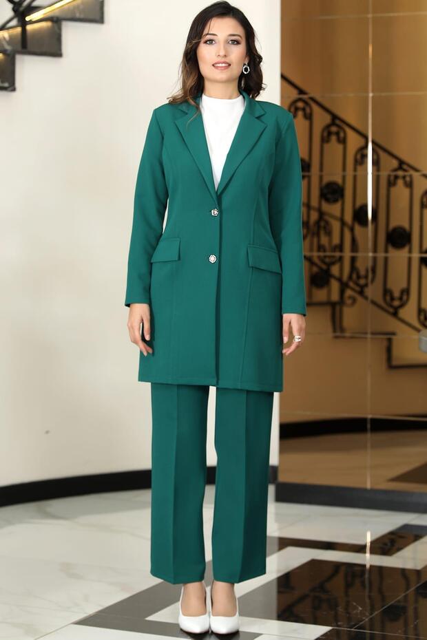 Parla Mono Collar Hijab Jacket Set Emerald
