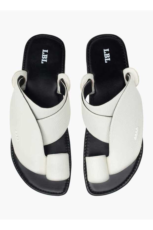Textured Slip-On Arabic Sandals with Toe Loop - 1