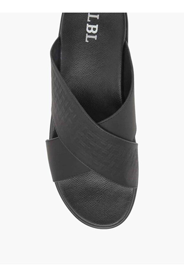 Textured Slip-On Cross Strap Sandals - 3