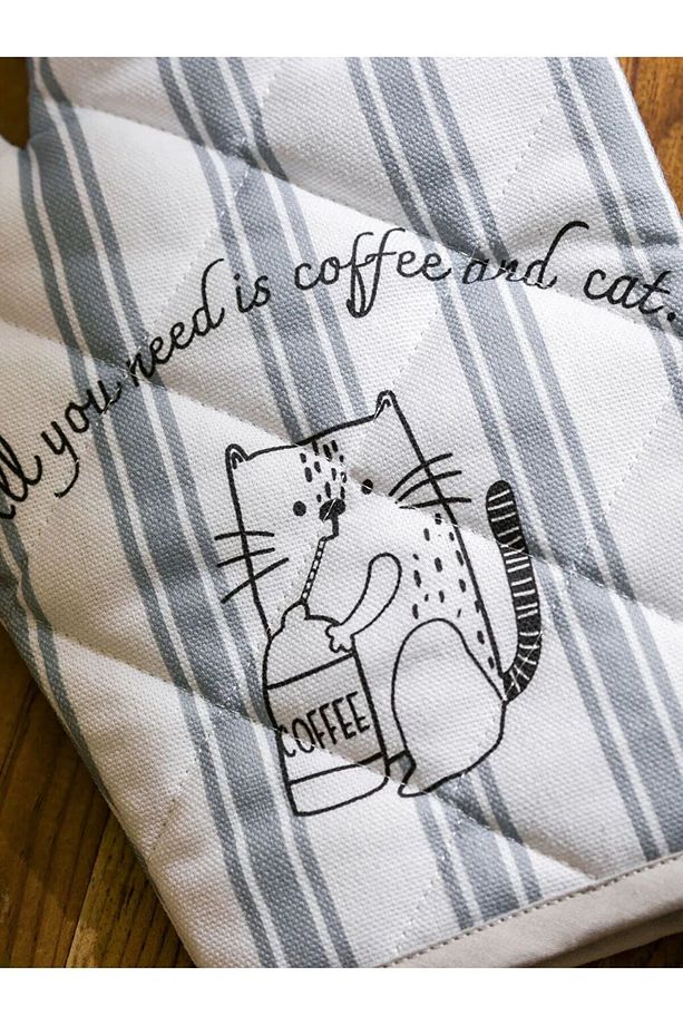 LCW HOME Siyah Baskılı Fırın Eldiveni ve Tutaç LCWK STORE - 4