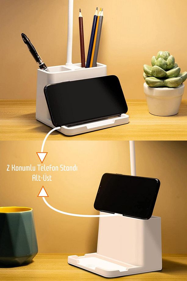 Şarjlı Masa Lambası Dokunmatik Sıcak Renk Ayarlı Telefon Standlı Dimmer Çalışma Okuma Işığı Q108 - 2