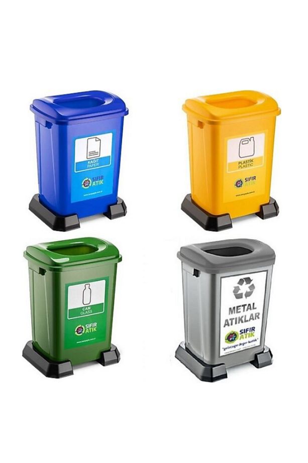 4 Lü Geri Dönüşüm Kutusu Kağıt Atık Plastik Atık Cam ve Sıfır Atık Kutuları 50 Lt - 1