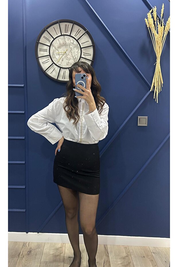 Taşlı Beyaz Gömlek - 3