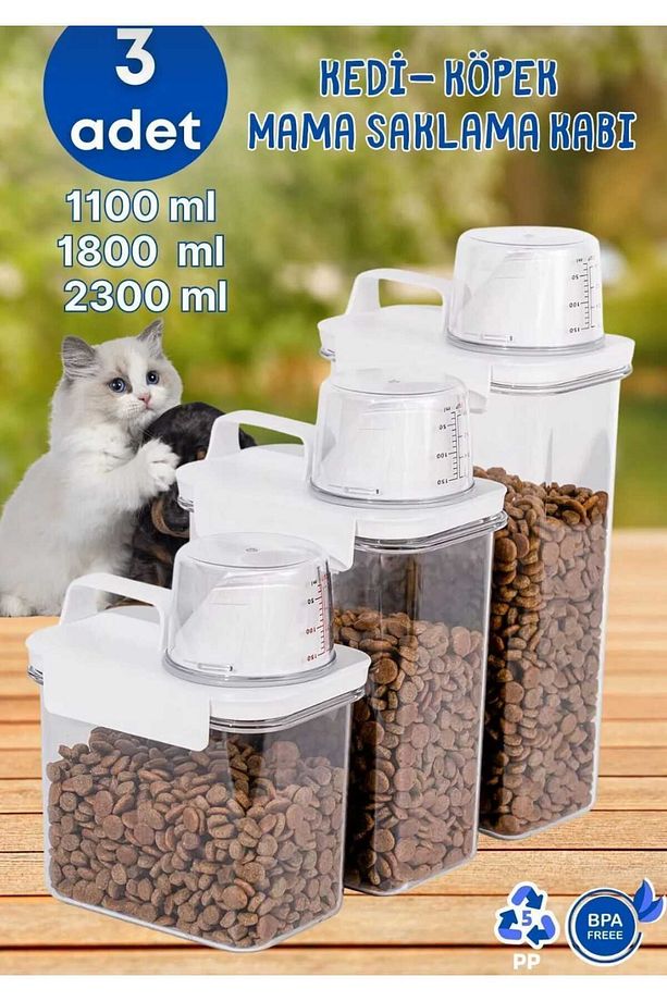 sızdırmaz erzak-deterjan-mama kutusu 3lü set 1100ml-1800ml-2300ml Ölçek kapaklı - 2
