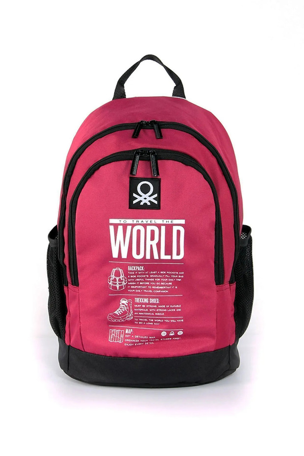 "The World" Double Compartment School Backpack Claret Red / 03834
