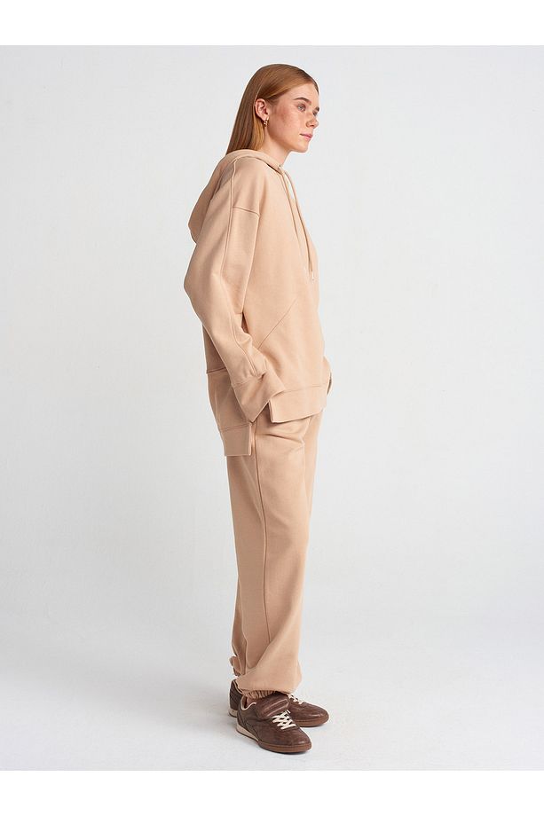 40403 Dikiş Esprili Yırtmaçlı Sweat-Camel - 3