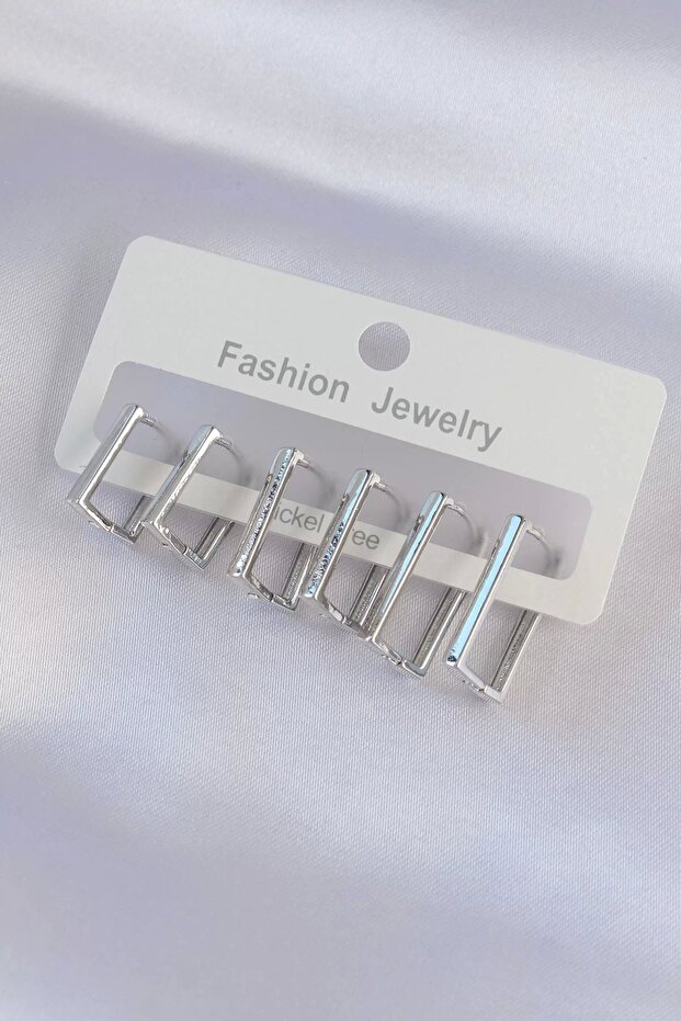 Brass Silver Color Rectangular Model Earring Set - 1
