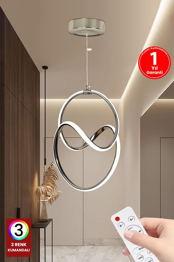 3 Renk Krom Kumandalı Dimmerli 4 Modlu Modern Sarkıt ALP Led Avize - 1