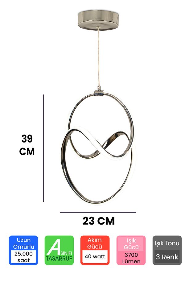 3 Renk Krom Kumandalı Dimmerli 4 Modlu Modern Sarkıt ALP Led Avize - 4