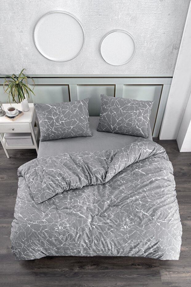 Şi̇mşek Double Size Patterned Bedding Set with Fitted Sheet and 2 Pillowcases