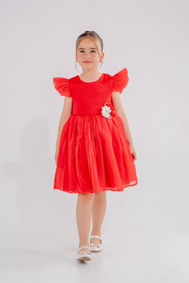Floral Girls' Evening Dress with Ruffle Sleeves