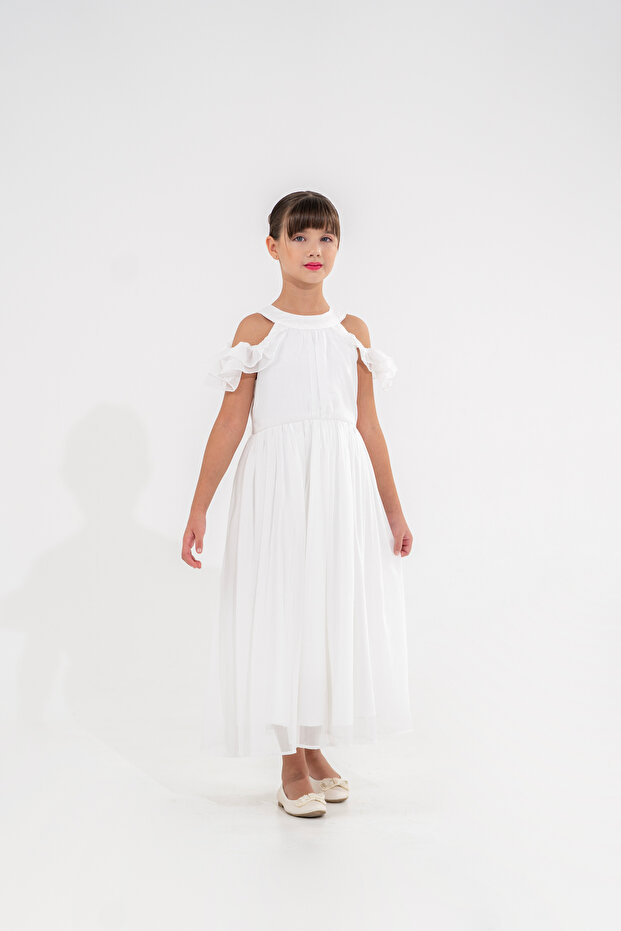 Off the Shoulder Chiffon Girl's Long Evening Dress