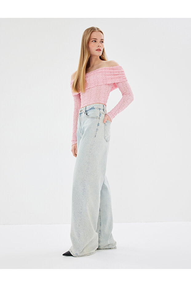 Wide Leg Jeans with Jewelled Pockets Cotton - Bianca Jean