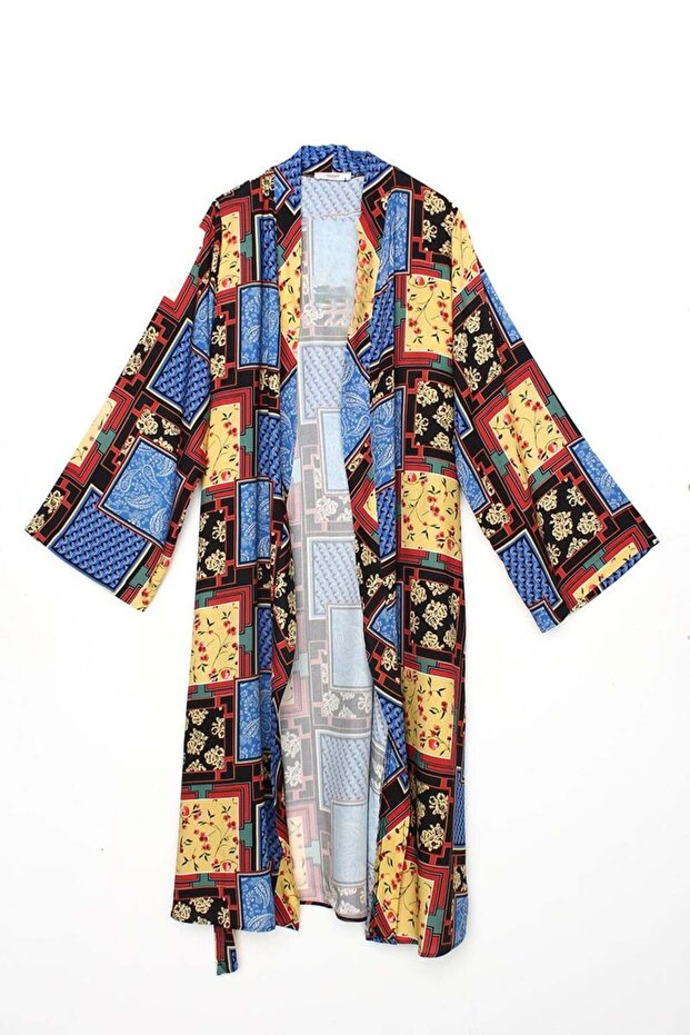 Black-Blue Patterned Kimono - 7