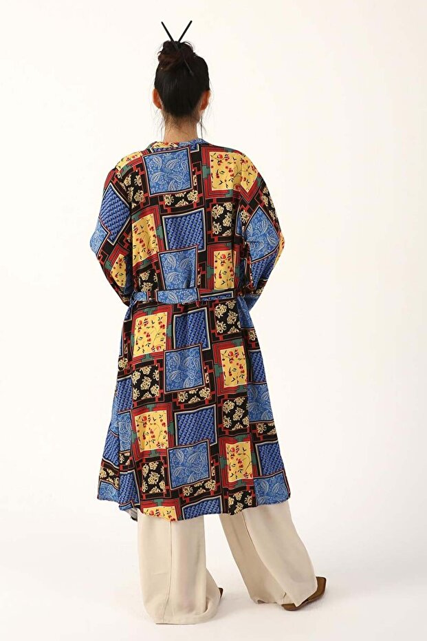 Black-Blue Patterned Kimono - 4