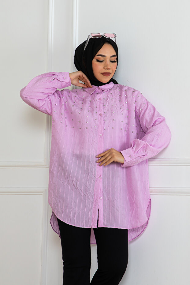 Taşlı Gömlek Pembe 2127 - 5