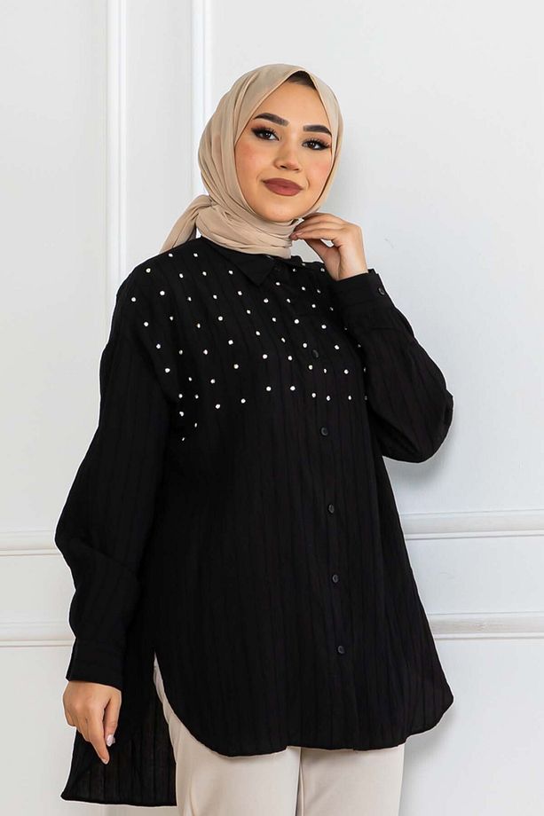 Taşlı Gömlek Siyah 2127 - 1