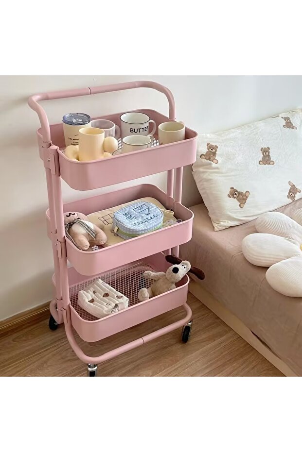 3 Tier Mesh Utility Cart, Rolling Metal Organization Cart with Handle and Lockable Wheels - 8