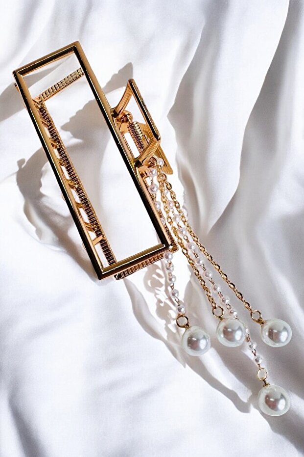 Metal Rectangular Pearl Dangle Latch Clasp - 2