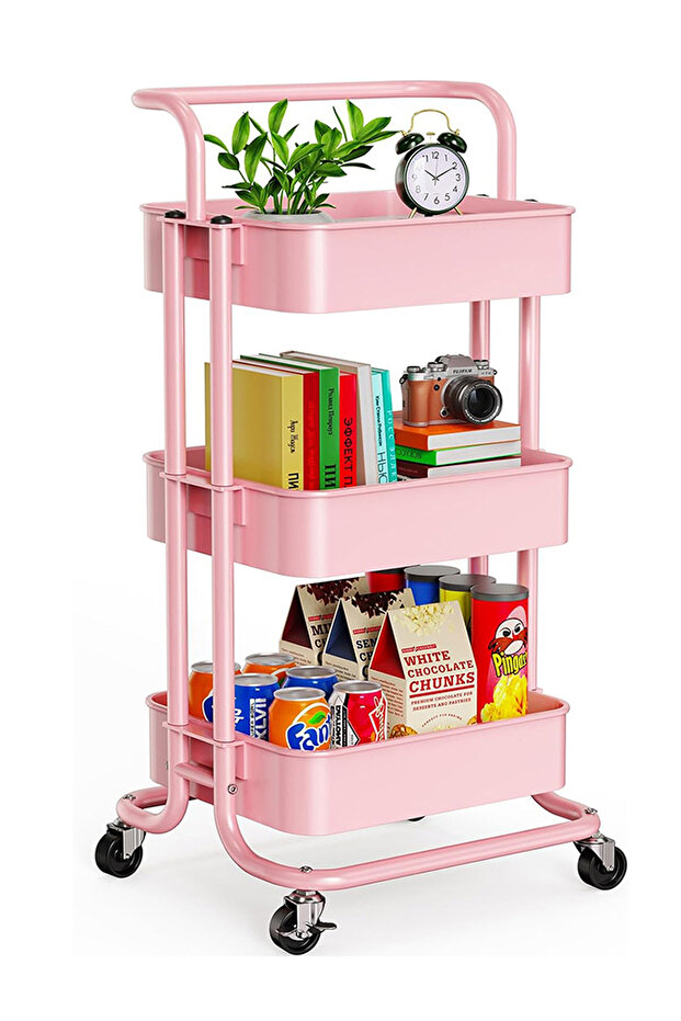 3 Tier Mesh Utility Cart, Rolling Metal Organization Cart with Handle and Lockable Wheels - 2