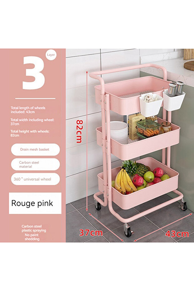 3 Tier Mesh Utility Cart, Rolling Metal Organization Cart with Handle and Lockable Wheels - 7