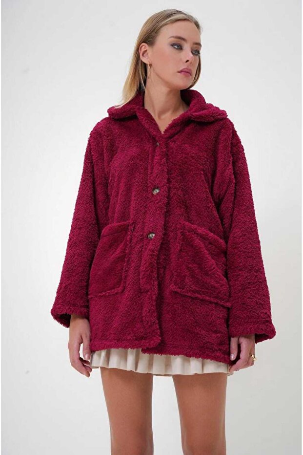 Kırçıllı Oversiz Peluş Ceket - 4