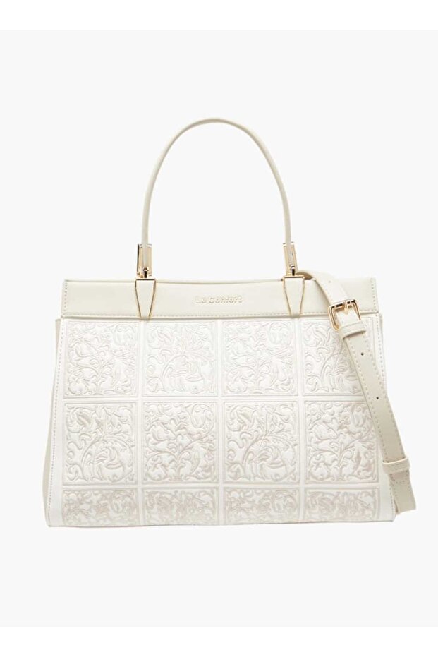 Embroidered Tote Bag with Detachable Strap and Zip Closure - W 12 x H 30 x D 23 cm