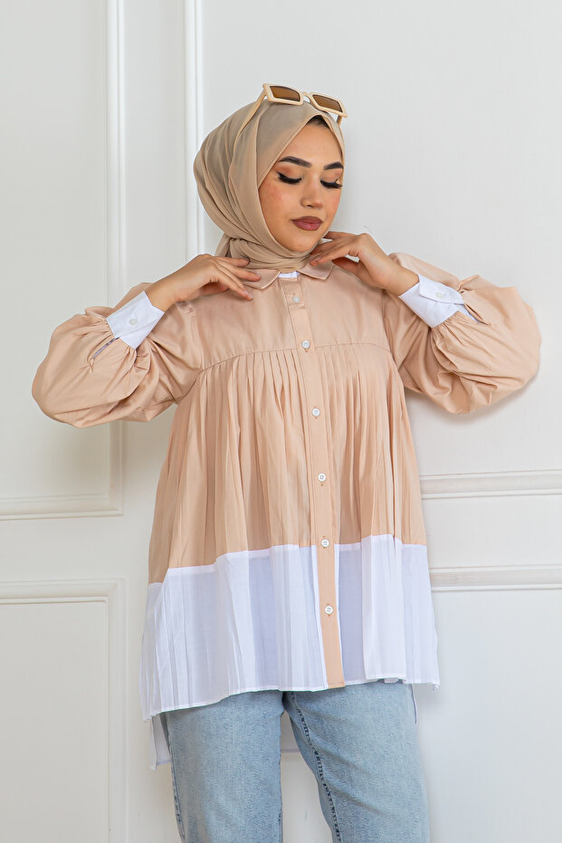 Pileli Gömlek Bej 2131 - 5